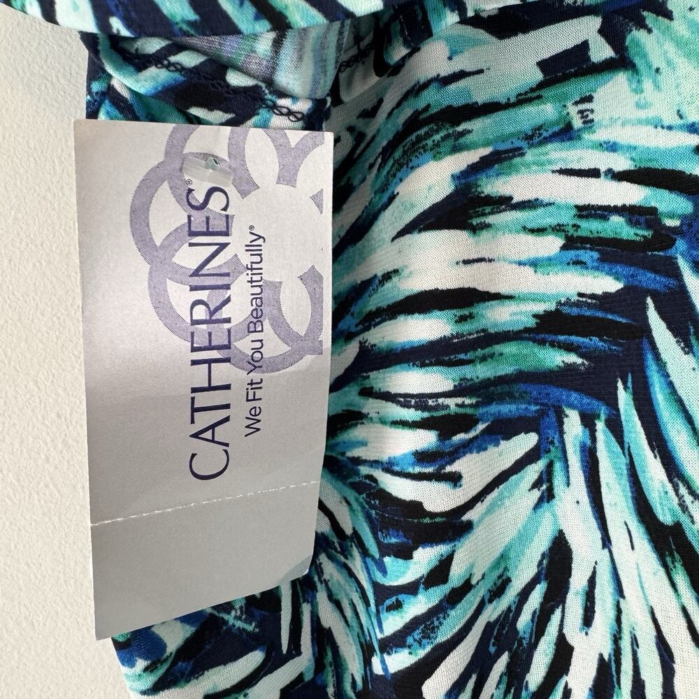 Catherines Top Womens 3X 26/28W Cold Shoulder Stretch Blue White Leaf Pattern - Picture 5 of 9